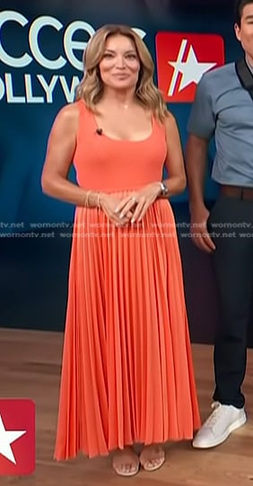 Kit Hoover's orange pleated dress on Access Hollywood