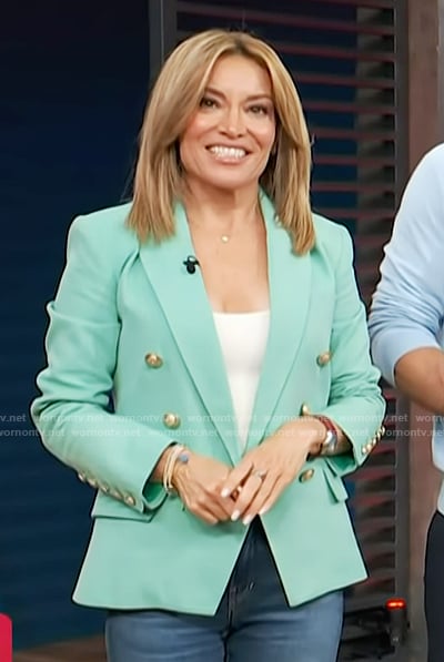 Kit's mint double breasted blazer on Access Hollywood