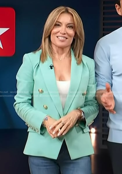 Kit’s mint double breasted blazer on Access Hollywood