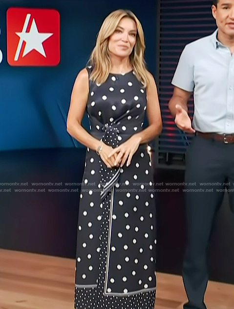 Kit's navy mixed polka dot print belted dress on Access Hollywood