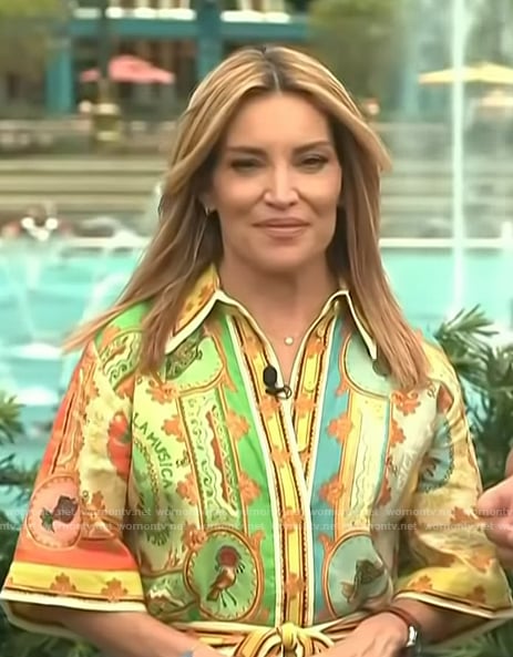 Kit’s patchwork print belted dress on Access Hollywood