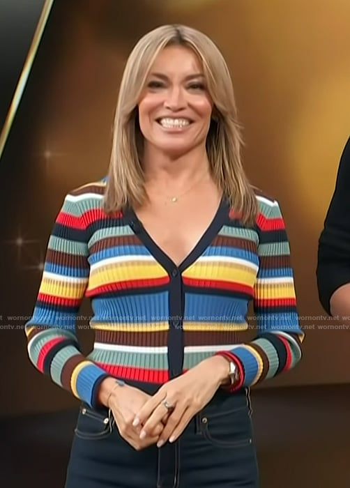 Kit’s striped ribbed cardigan on Access Hollywood