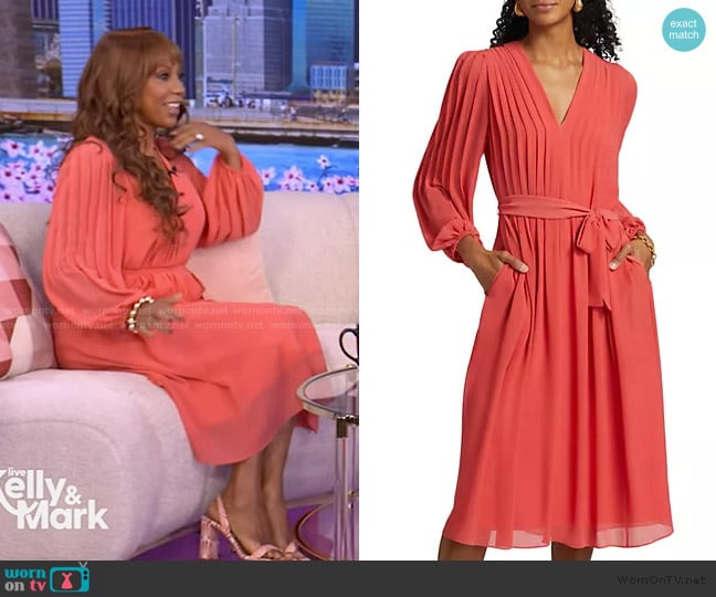 Kobi Halperin Tatum Tie-Waist Pleated Midi-Dress worn by Holly Robinson Peete on Live with Kelly and Mark