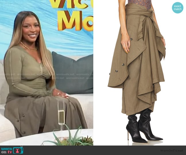 Rokh Knotted Draped Trench Maxi Skirt worn by Victoria Monet on Access Hollywood