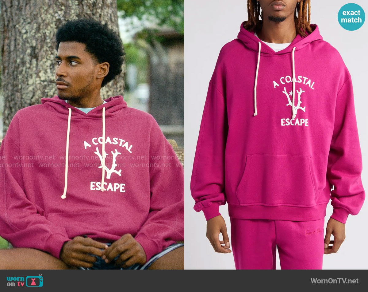 KROST Coastal Escape Cotton Graphic Hoodie worn by Justin Edwards (Michael Cooper Jr.) on Forever