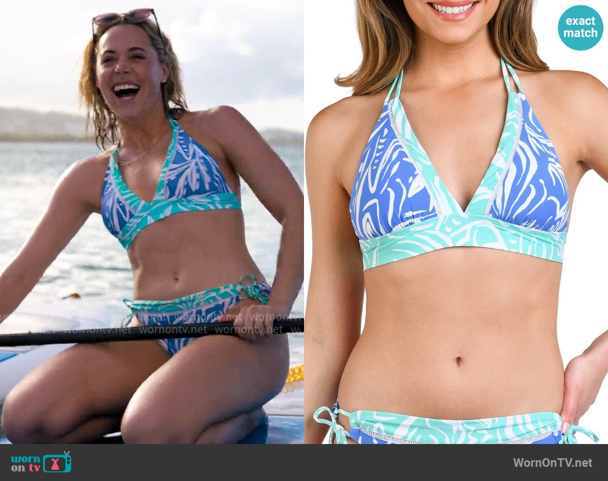 La Blanca Beachside Bay Banded Halter Bikini Top in Chambray worn by Ginny (Erika Henningsen) on The Four Seasons