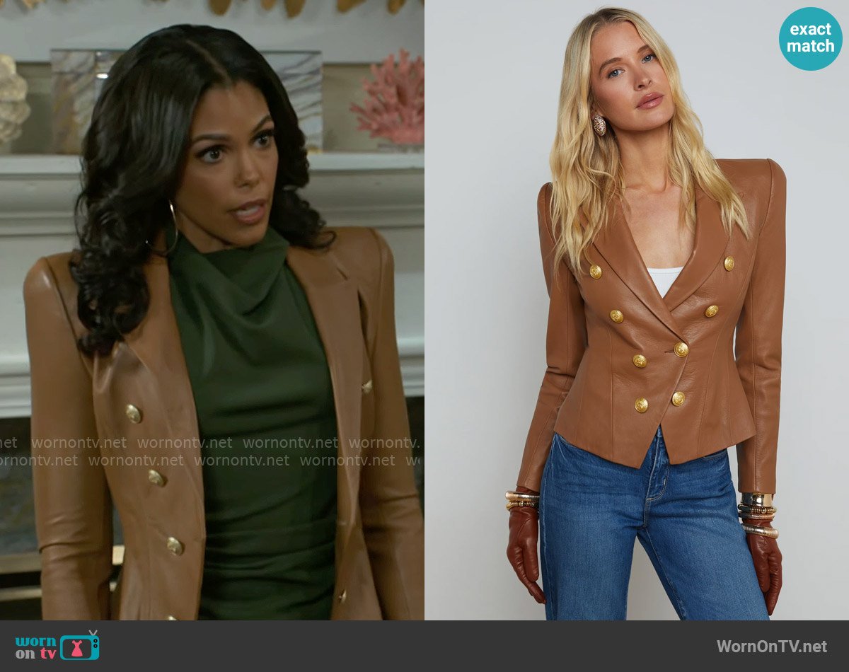 L'Agence Bethany Leather Blazer worn by Dani Dupree (Karla Mosley) on Beyond the Gates