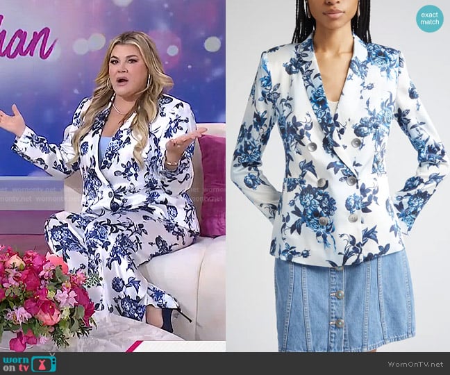 L'Agence Colin Blazer in White/ Blue Painterly Floral worn by Heather McMahan on Today
