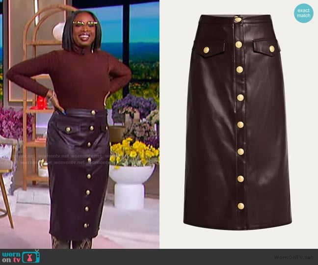 L'Agence Milann Vegan Leather Midi Skirt worn by Jennifer Hudson on The Jennifer Hudson Show