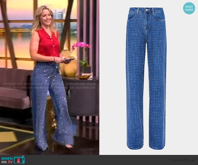 L'Agence Quincy Embellished High-Rise Wide-Leg Jeans worn by Sara Haines on The View