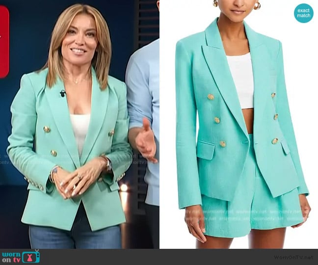 L'Agence Kenzie Linen and Cotton Double-Breasted Blazer worn by Kit Hoover on Access Hollywood