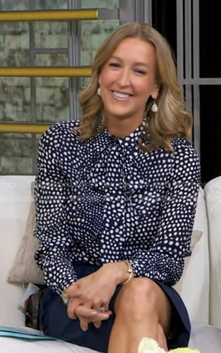 Lara's navy polka dot tie neck blouse on Good Morning America