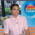 Laura’s pink short sleeve blouse and flare pants on Today
