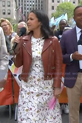 Laura's brown leather moto jacket on Today