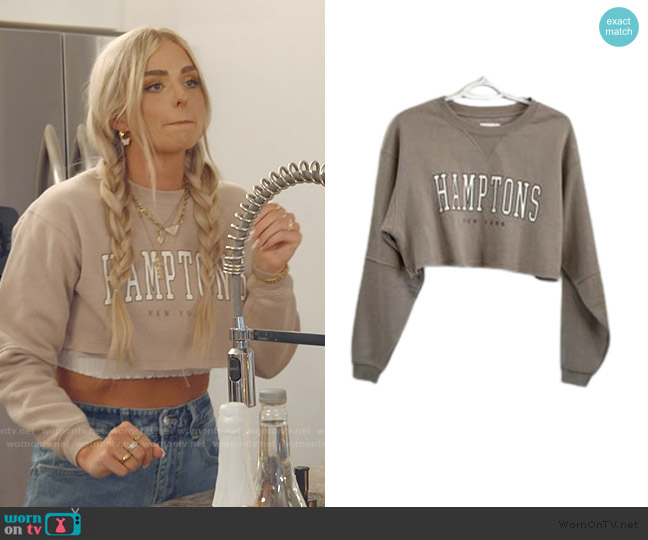 Lazy Sunday Cropped Hamtons New York Sweatshirt worn by Miranda McWhorter on The Secret Lives of Mormon Wives