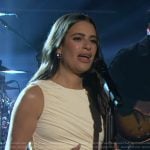 Lea Michele’s white ruched top on The Kelly Clarkson Show