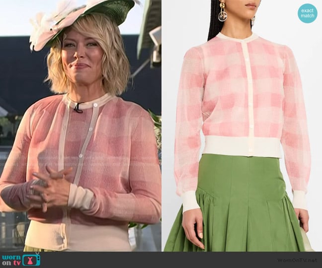 Lela Rose Check Crewneck Cardigan worn by Dylan Dreyer on Today