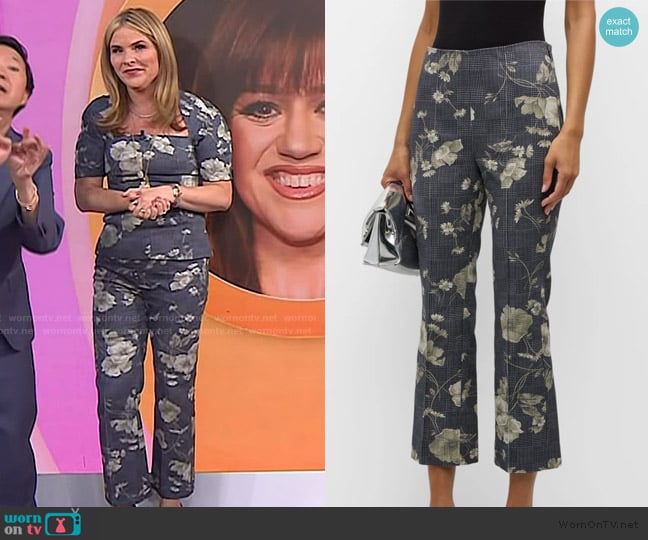 Lela Rose Floral Check-Print Kickflare Ankle Pants worn by Jenna Bush Hager on Today