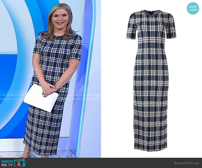 Lela Rose Plaid Knit Dress in Navy worn by Jenna Bush Hager on Today