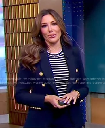 Leslie Lopez’s navy blazer with gold buttons on Good Morning America