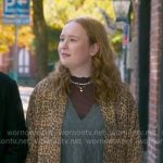 Lila’s leopard print bomber jacket on The Four Seasons