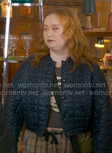 Lila’s black quilted bomber jacket on The Four Seasons