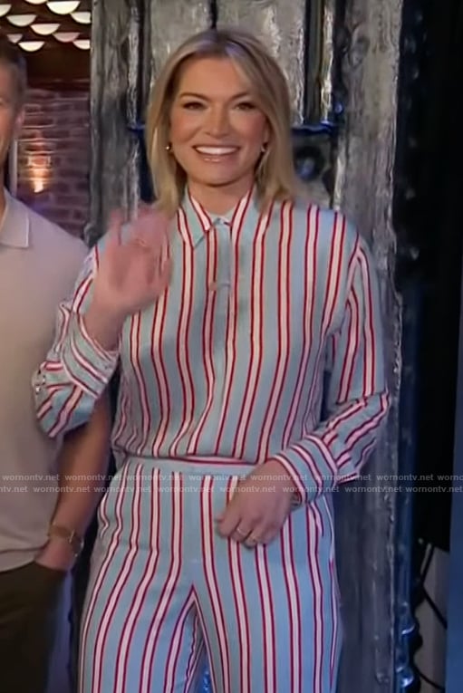 Lindsay Hubbard’s blue striped top and pants on The Kelly Clarkson Show