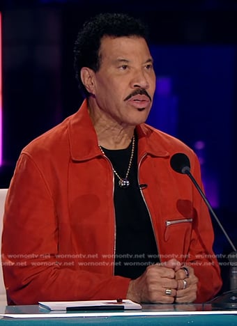 Lionel Richie’s orange suede zip jacket on American Idol