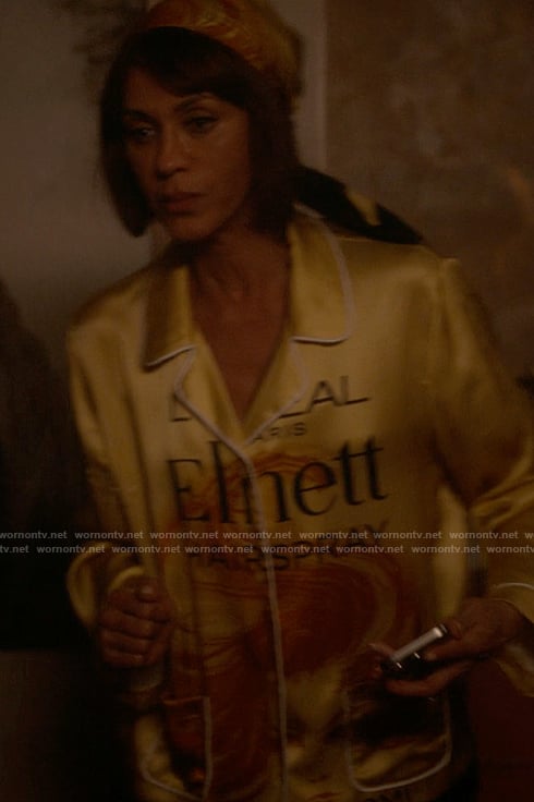 Lisa's yellow Elnett silk pajamas on And Just Like That