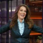 Lisa Vanderpump’s metallic navy blazer on The Kelly Clarkson Show