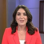 Liz Kreutz’s coral orange double breasted blazer on Today