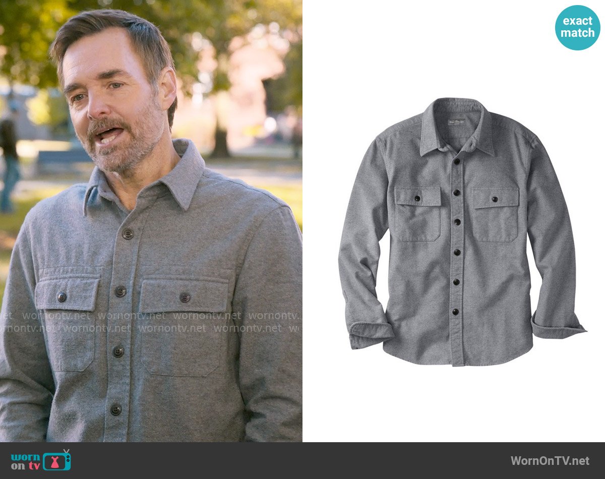 LL Bean Signature 1933 Chamois Cloth Shirt in Gray Heather worn by Jack (Will Forte) on The Four Seasons