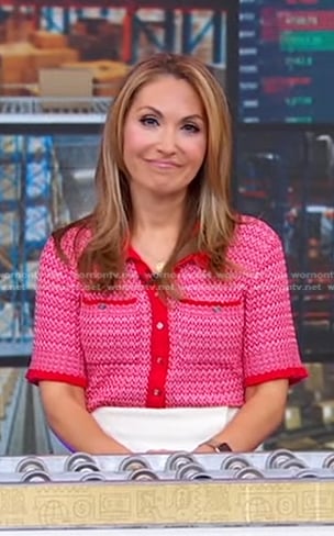 Lori’s red short sleeve cardigan on Good Morning America