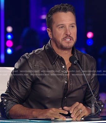Luke Bryan's brown western leather shirt on American Idol