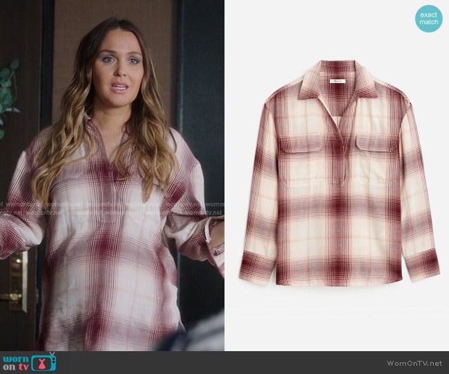 Madewell Popover Shirt in Plaid Cabernet worn by Jo Wilson (Camilla Luddington) on Greys Anatomy