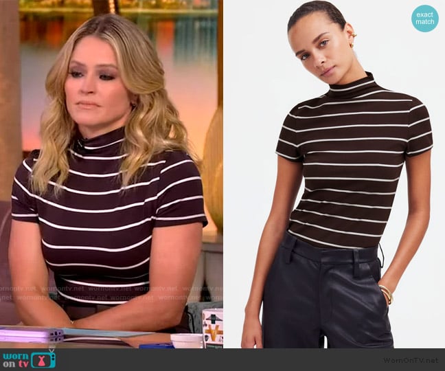 Madewell Short-Sleeve Mockneck Tee in Stripe worn by Sara Haines on The View