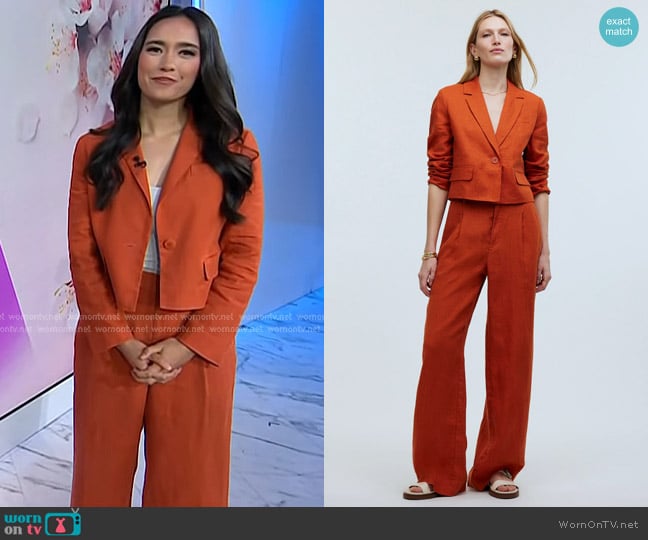 Madewell Crop Linen Blazer and Pants worn by Emilie Ikeda on Today