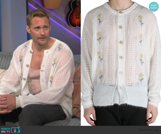 Magliano Floral Embroidered Knit Cardigan worn by Alexander Skarsgard on The Kelly Clarkson Show