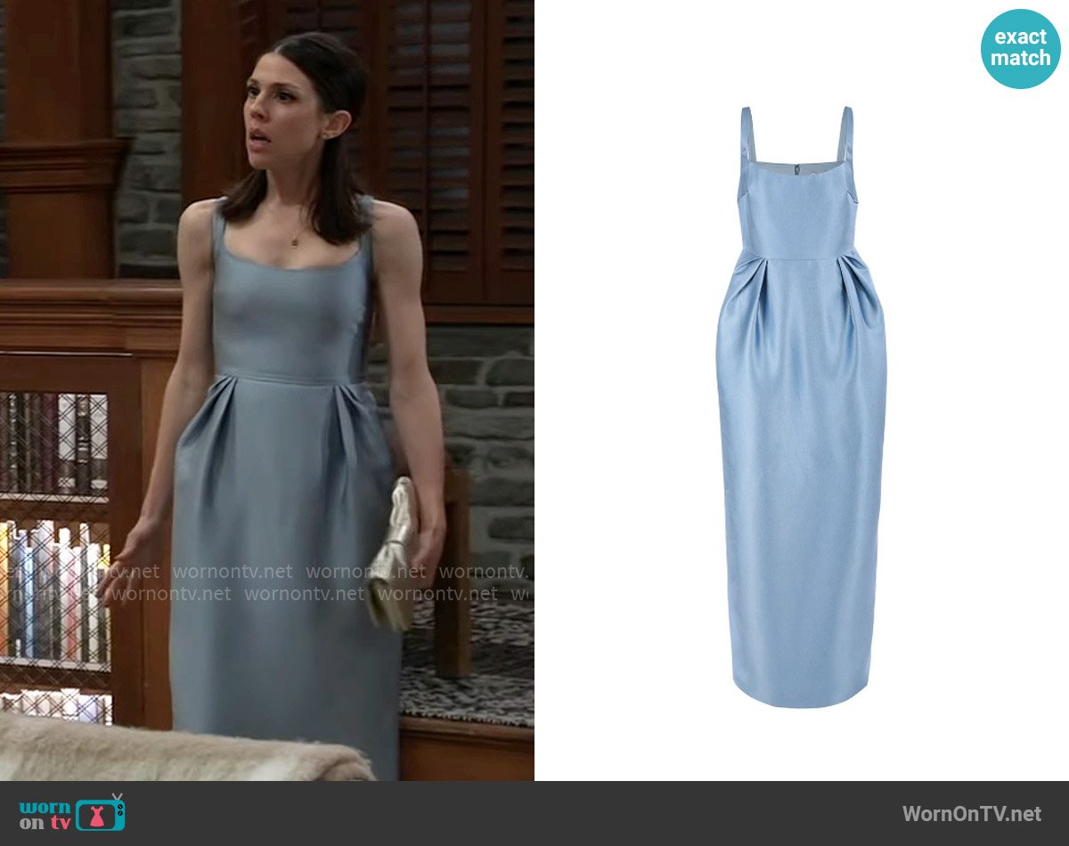 Maiston Amory The Tulip Dress in Dusty Blue worn by Kristina Corinthos-Davis (Kate Mansi) on General Hospital