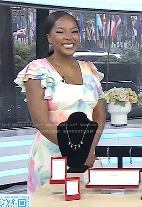 Makho's watercolor floral ruffle sleeve dress on Today