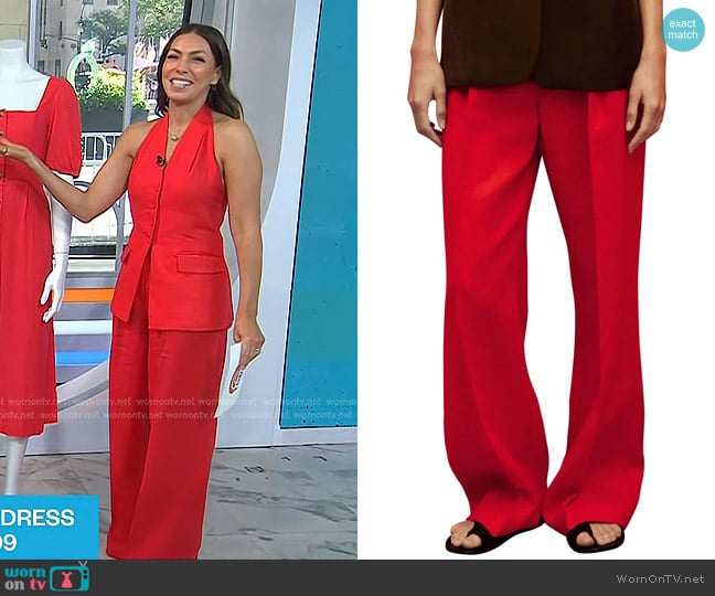 Mango Limona Pleat Front Wide Leg Linen Pants in Red worn by Melissa Garcia on Today
