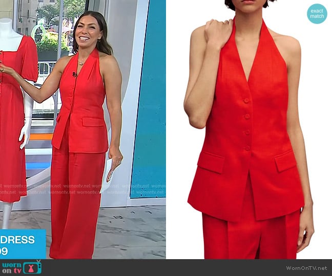 Mango Limona Linen Halter Vest in Red worn by Melissa Garcia on Today