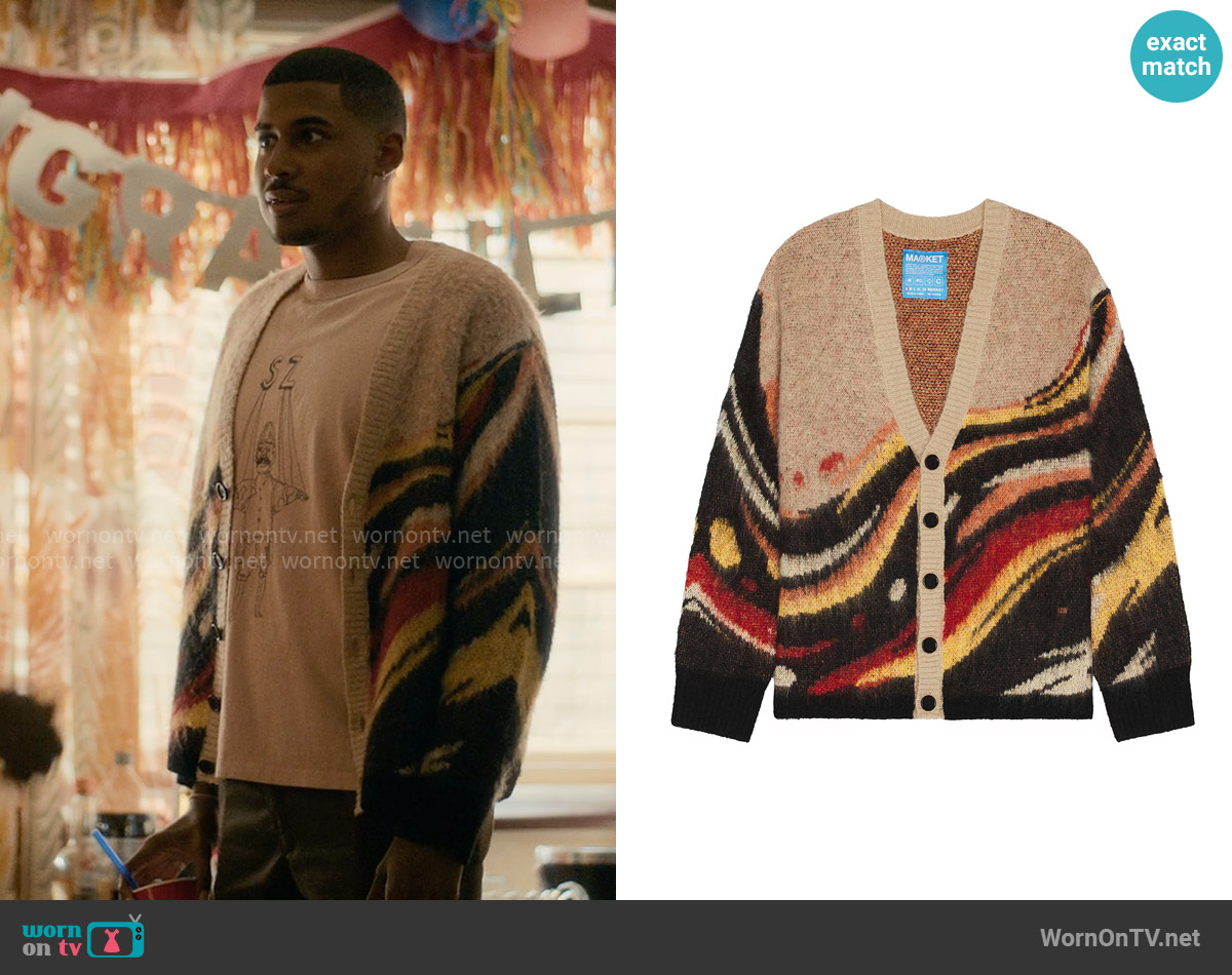 Market Paint Dept Cardigan worn by Justin Edwards (Michael Cooper Jr.) on Forever