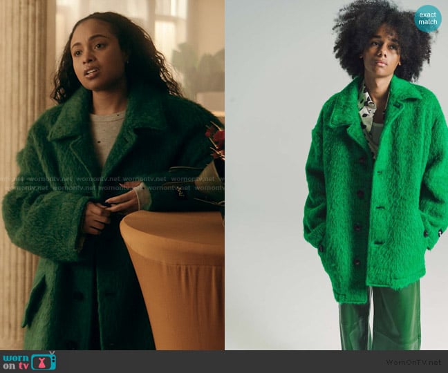 Marni Mohair Ratine Check Cuban Coat worn by Tiffany (Hannaha Hall) on The Chi