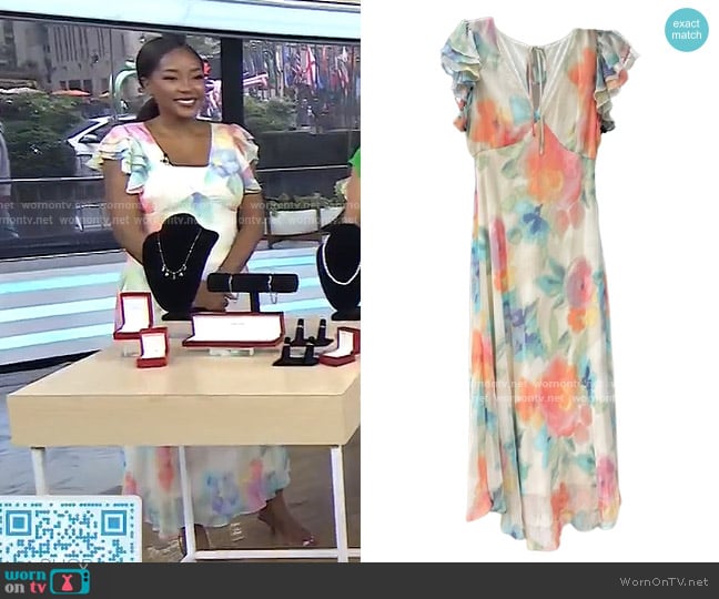 Taylor Floral Print Flutter-Sleeve Midi Dress worn by Makho Ndlovu on Today
