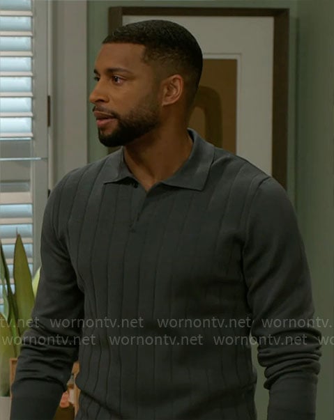 Martin’s grey rib knit polo sweater on Beyond the Gates