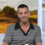 Matt Rogers's black print knit polo shirt on Today