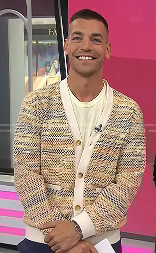 Matt Rogers’ rainbow stripe mesh cardigan on Today