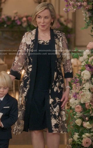 Maureen’s black floral sheer jacket dress on Greys Anatomy