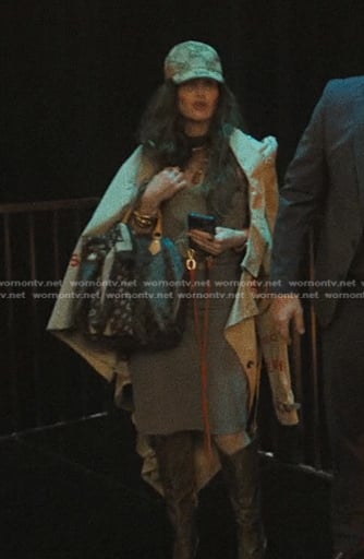 Maya's beige print trench coat on The Studio